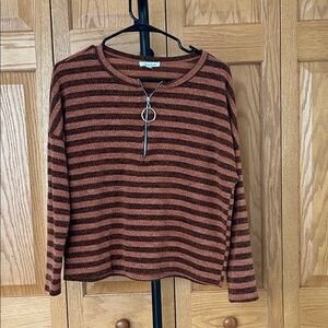 White Birch Burnt Orange and Dark Brown Striped Sweater